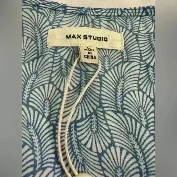 NWT Max Studio Crepe Tie Front Ruffle Sleeve Peasant Kimono Elastic Waist Blouse - Picture 6 of 10